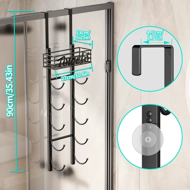 Alt view image 6 of 7 - Towel Racks for Bathroom Storage - 6 Tier Over The Door & Wall Mount Rolled Towel Storage Organizer Holder with Metal Shelf Basket for Small Bathroom, Camper, Rv - Black, Patented