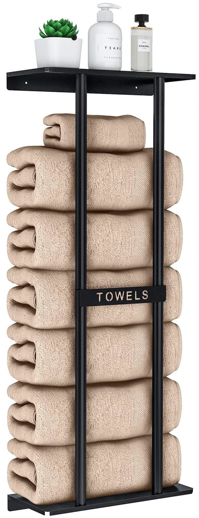 Main image of Towel Racks for Bathroom, Bathroom Towel Storage Wall Mounted 30 inch with Shelf Can Holds 6 Large Towels, Wall Towel Rack for Rolled Towels, Black
