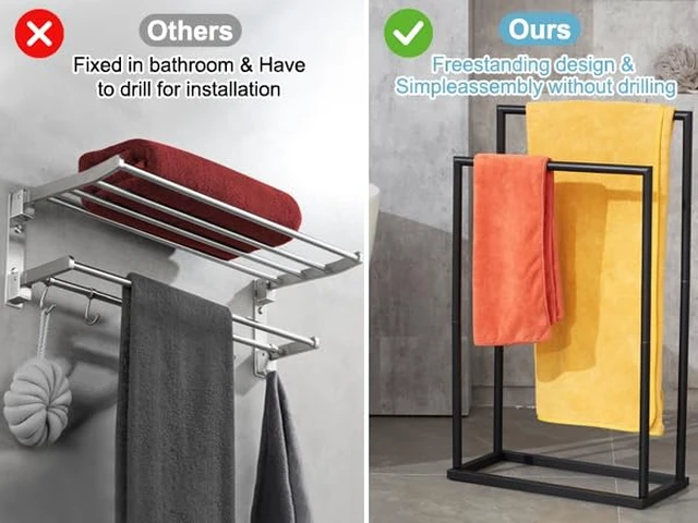 Alt view image 2 of 7 - Free Standing Towel Rack, 2 Tier Towel Racks for Bathroom, Modern Outdoor Towel Drying Rack for Poolside, Black, DECLUTTR
