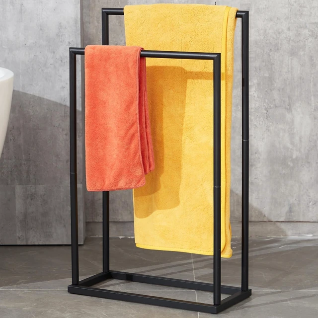 Main image of Free Standing Towel Rack, 2 Tier Towel Racks for Bathroom, Modern Outdoor Towel Drying Rack for Poolside, Black, DECLUTTR