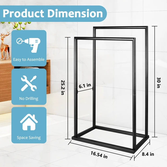 Alt view image 3 of 7 - Free Standing Towel Rack, 2 Tier Towel Racks for Bathroom, Modern Outdoor Towel Drying Rack for Poolside, Black, DECLUTTR