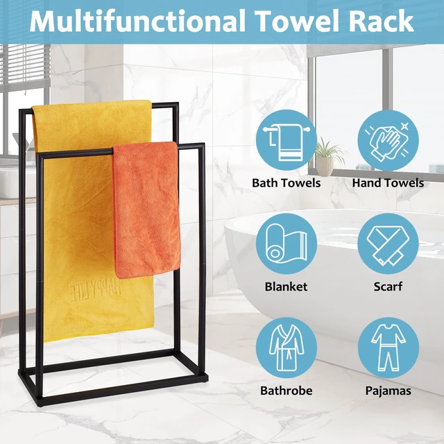 Alt view image 4 of 7 - Free Standing Towel Rack, 2 Tier Towel Racks for Bathroom, Modern Outdoor Towel Drying Rack for Poolside, Black, DECLUTTR