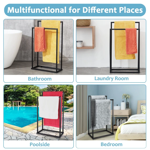 Alt view image 5 of 7 - Free Standing Towel Rack, 2 Tier Towel Racks for Bathroom, Modern Outdoor Towel Drying Rack for Poolside, Black, DECLUTTR