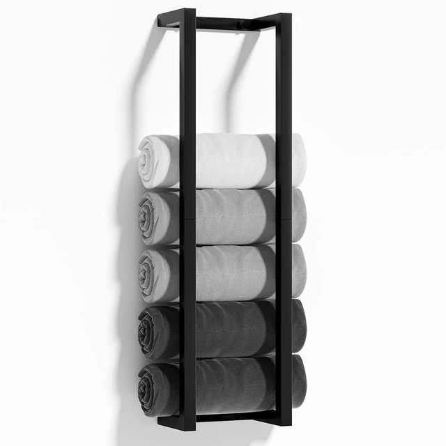 Main image of 304 Stainless Steel Towel Racks for Bathroom | 30 Inch Towel Storage Rack for 6-8 Large Rolled Towels,Matte Black Towel Holder,Wall Mounted Towel Organizer