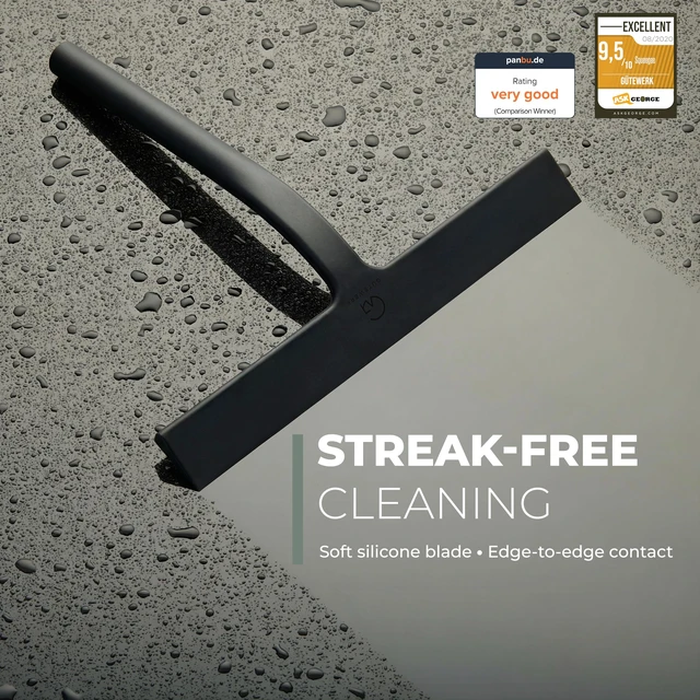Alt view image 2 of 7 - Silicone Shower Squeegee with 3-in-1 No-Drill Mount, Black, 9'' | Squeegee for Glass Doors & Mirrors with Stainless Steel Core, Streak-Free & No-Squeak Window Cleaning, Hook/Suction/Adhesive
