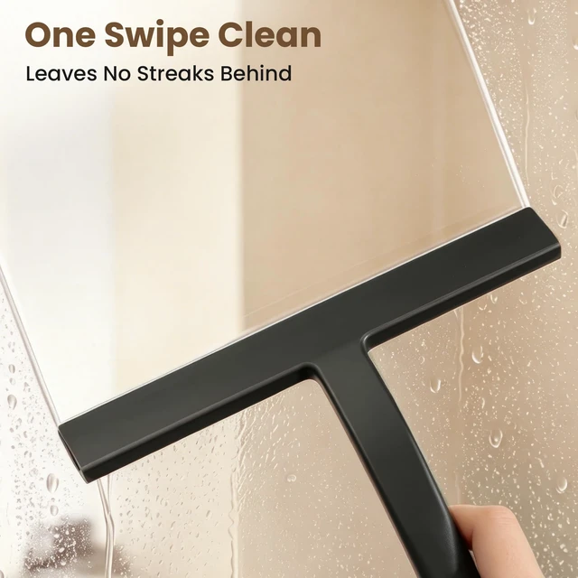 Alt view image 3 of 7 - 10 Inch Silicone Shower Squeegee for Glass Doors, Streak-Free, Black | No-Squeak Silicone Blade, Ergonomic Round Grip and Built-In Hook for Quick Daily Cleaning of Shower Glass, Tile and Windows