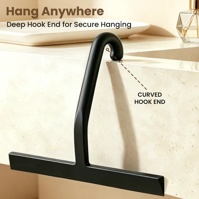 Alt view image 4 of 7 - 10 Inch Silicone Shower Squeegee for Glass Doors, Streak-Free, Black | No-Squeak Silicone Blade, Ergonomic Round Grip and Built-In Hook for Quick Daily Cleaning of Shower Glass, Tile and Windows