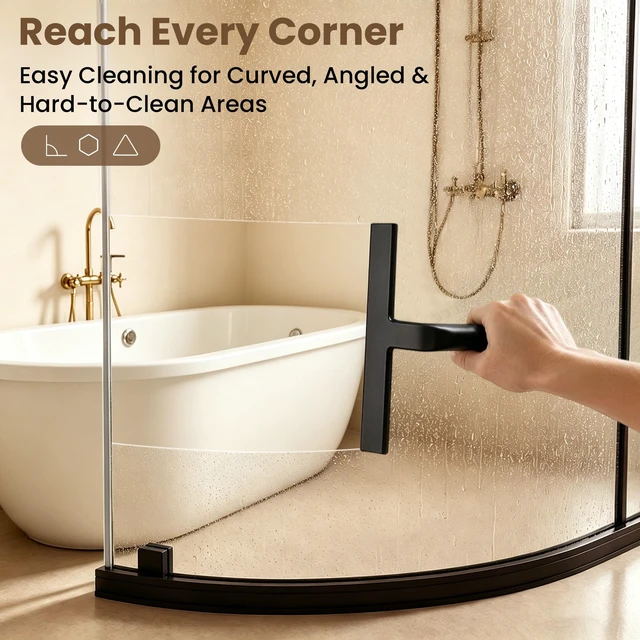 Alt view image 6 of 7 - 10 Inch Silicone Shower Squeegee for Glass Doors, Streak-Free, Black | No-Squeak Silicone Blade, Ergonomic Round Grip and Built-In Hook for Quick Daily Cleaning of Shower Glass, Tile and Windows