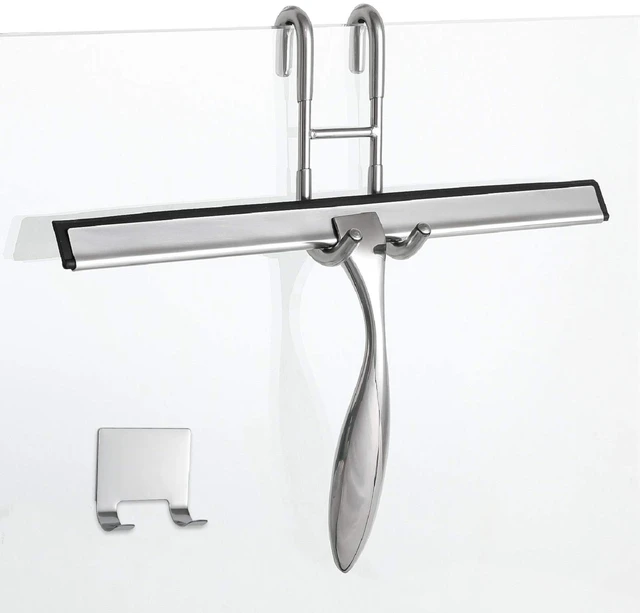 Main image of 12-Inch Shower Squeegee Set, Includes Shower Door Hook and Adhesive Hook, Squeegee for Shower Doors, Mirror and Window, Silver