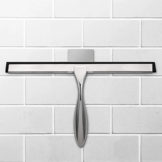 Alt view image 5 of 7 - 12-Inch Shower Squeegee Set, Includes Shower Door Hook and Adhesive Hook, Squeegee for Shower Doors, Mirror and Window, Silver
