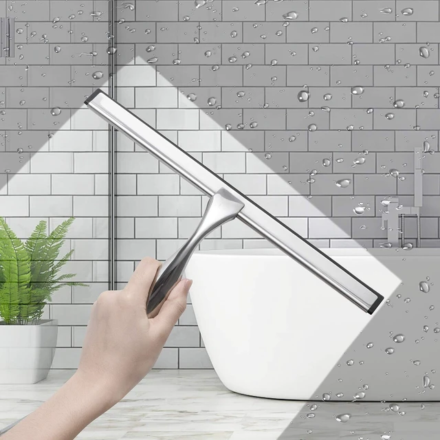 Alt view image 3 of 7 - 12-Inch Shower Squeegee Set, Includes Shower Door Hook and Adhesive Hook, Squeegee for Shower Doors, Mirror and Window, Silver