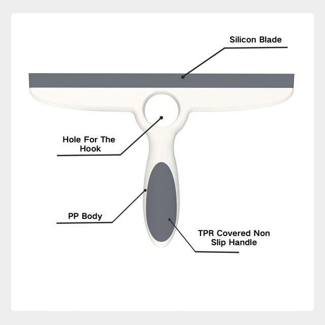 Alt view image 2 of 6 - Shower Squeegee for Glass Doors, 10", Pack of 2, Gray | Adhesive Hook Included, Silicone Blade, For Window Cleaning, Tile Walls, Mirrors, Car