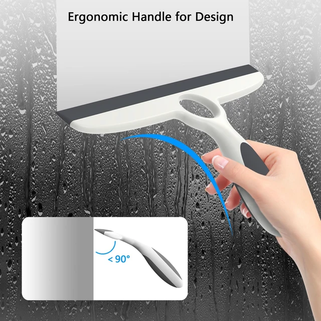 Alt view image 5 of 6 - Shower Squeegee for Glass Doors, 10", Pack of 2, Gray | Adhesive Hook Included, Silicone Blade, For Window Cleaning, Tile Walls, Mirrors, Car