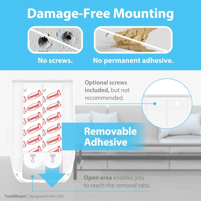 Alt view image 4 of 7 - Drop-Free Remote Holder Removable Adhesive Strips White | Designed in the USA Simply Put the Remote In No Tricky Magnet Alignment Needed