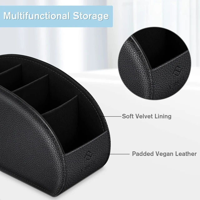 Alt view image 3 of 7 - Remote Control Holder with 6 Compartments Vegan Leather | TV Remoter Caddy Desktop Makeup Brush Holder Storage, Fits TV Remotes, Media Controllers, Office Supplies, Black