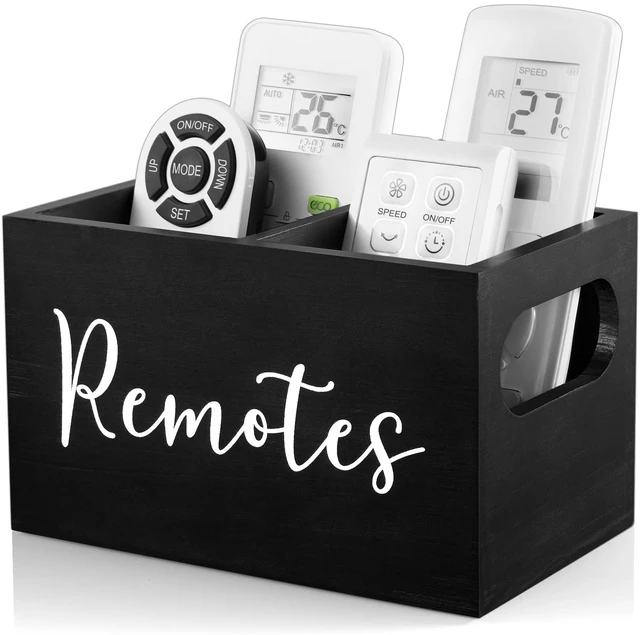 Main image of Remote Control Holder, Wood TV Remote Holder, Remote Storage Caddy, Remote Control Organizer (Black, 2 Slots)