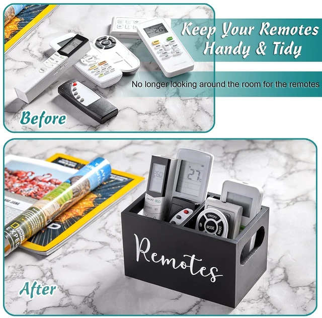 Alt view image 2 of 6 - Remote Control Holder, Wood TV Remote Holder, Remote Storage Caddy, Remote Control Organizer (Black, 2 Slots)