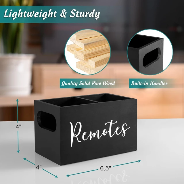 Alt view image 3 of 6 - Remote Control Holder, Wood TV Remote Holder, Remote Storage Caddy, Remote Control Organizer (Black, 2 Slots)