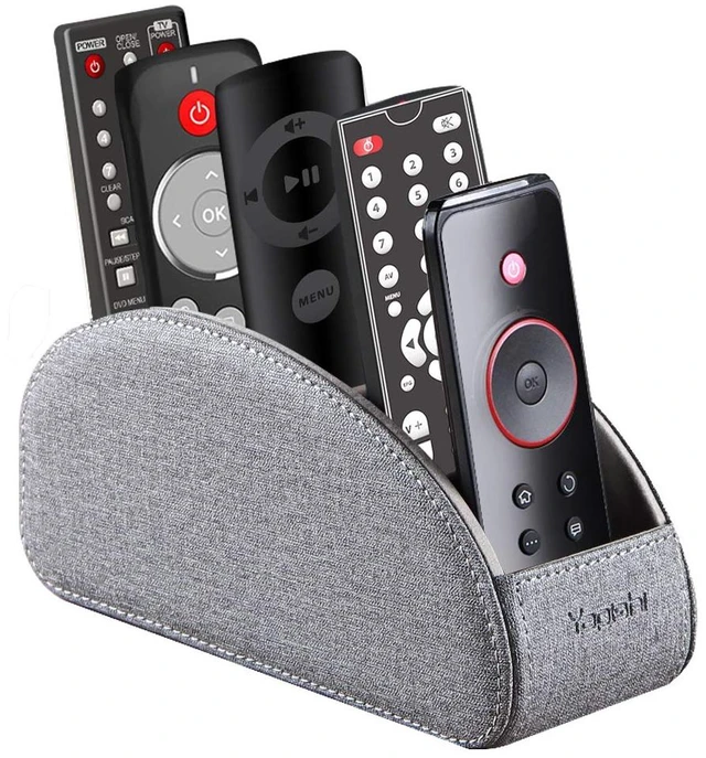 Main image of Pu Leather TV Remote Control Holder with 5 Compartments,Remote Caddy/Tray | Bedside Table Desk Storage Box/Organizer for Pen,DVD,Blu-Ray,Media Player,Heater Controller,Cosmetics,Glasses