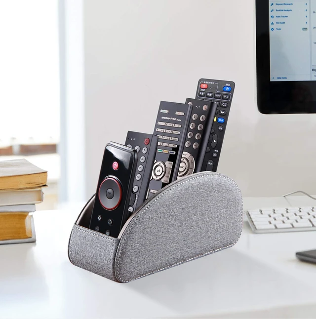 Alt view image 5 of 7 - Pu Leather TV Remote Control Holder with 5 Compartments,Remote Caddy/Tray | Bedside Table Desk Storage Box/Organizer for Pen,DVD,Blu-Ray,Media Player,Heater Controller,Cosmetics,Glasses