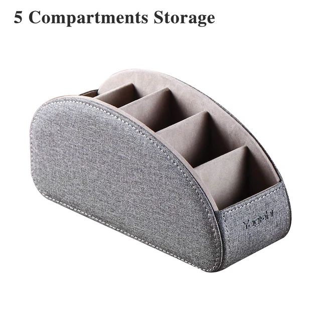 Alt view image 4 of 7 - Pu Leather TV Remote Control Holder with 5 Compartments,Remote Caddy/Tray | Bedside Table Desk Storage Box/Organizer for Pen,DVD,Blu-Ray,Media Player,Heater Controller,Cosmetics,Glasses