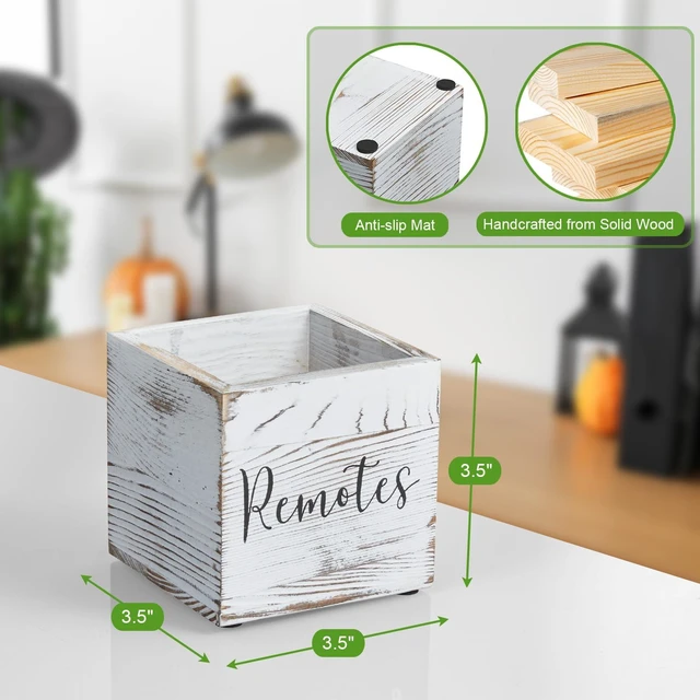 Alt view image 3 of 7 - Remote Control Holder, Wood TV Remote Holder, Remote Storage Caddy, Remote Control Organizer (Retro White, 1 Slot)