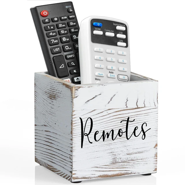 Main image of Remote Control Holder, Wood TV Remote Holder, Remote Storage Caddy, Remote Control Organizer (Retro White, 1 Slot)