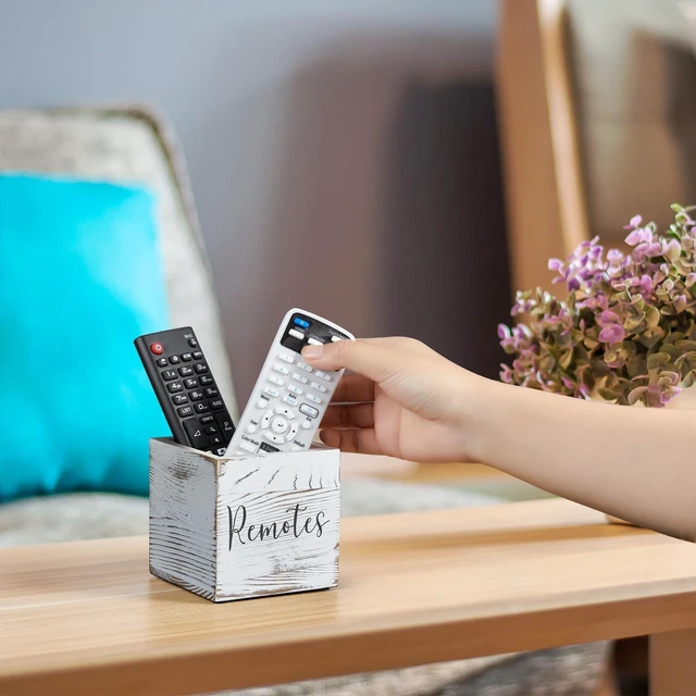 Alt view image 5 of 7 - Remote Control Holder, Wood TV Remote Holder, Remote Storage Caddy, Remote Control Organizer (Retro White, 1 Slot)