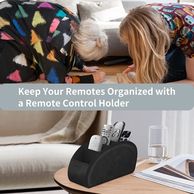 Alt view image 2 of 7 - Remote Control Holder with 5 Compartments, Black | Vegan Leather, Anti-slip, Desktop Caddy Storage Organizer, For Office Supplies, Makeup Brush, Media Accessories
