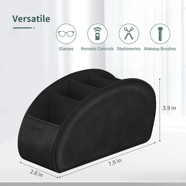 Alt view image 6 of 7 - Remote Control Holder with 5 Compartments, Black | Vegan Leather, Anti-slip, Desktop Caddy Storage Organizer, For Office Supplies, Makeup Brush, Media Accessories
