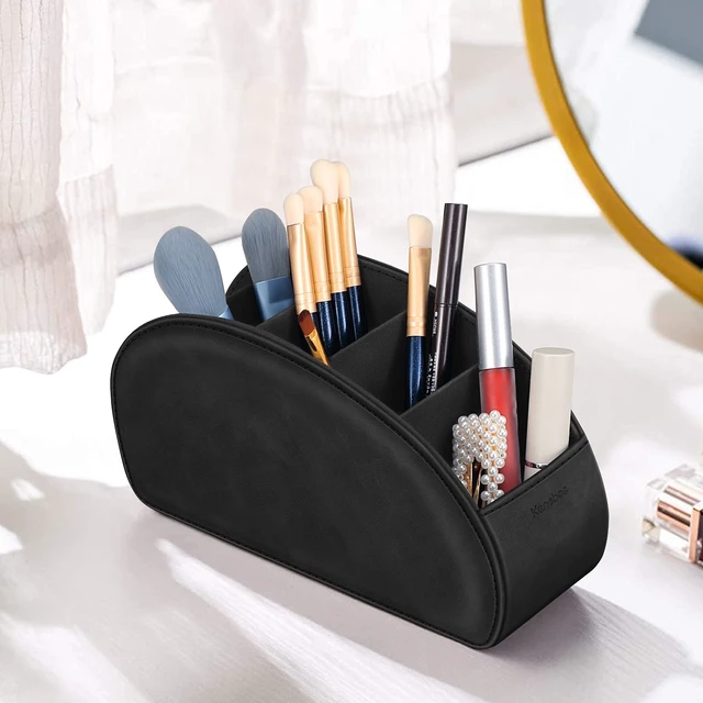 Alt view image 4 of 7 - Remote Control Holder with 5 Compartments, Black | Vegan Leather, Anti-slip, Desktop Caddy Storage Organizer, For Office Supplies, Makeup Brush, Media Accessories