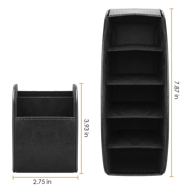 Alt view image 3 of 6 - Remote Control Holder with 5 Compartments | PU Leather Remote Caddy Desktop Organizer Store TV, DVD, Blu-Ray, Media Player, Heater Controllers, Black