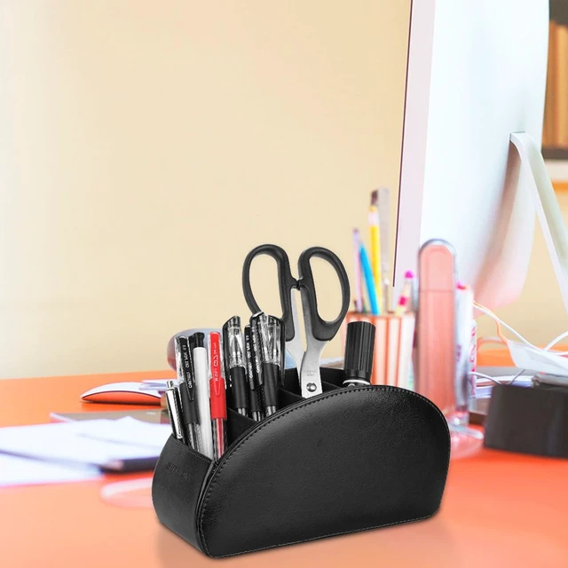Alt view image 6 of 6 - Remote Control Holder with 5 Compartments | PU Leather Remote Caddy Desktop Organizer Store TV, DVD, Blu-Ray, Media Player, Heater Controllers, Black