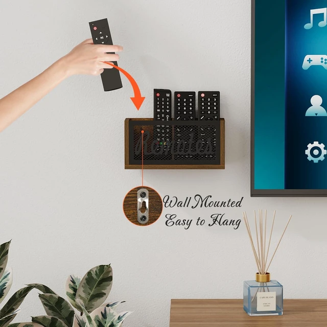 Alt view image 5 of 7 - Remote Control Holder,2-Slot TV Remote Caddy,Wall Mount and Tabletop | Remote Box,Remote Organizer,Remote Storage,Holds 3-4 Remotes,Bed Remote Holder for Living Room,Sofas,Side Tables,Bedside,Desk