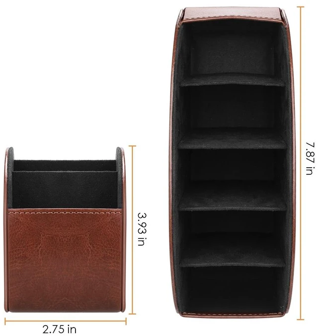 Alt view image 3 of 6 - Remote Control Holder with 5 Compartments | PU Leather Remote Caddy Desktop Organizer Store TV, DVD, Blu-Ray, Media Player, Heater Controllers, Brown