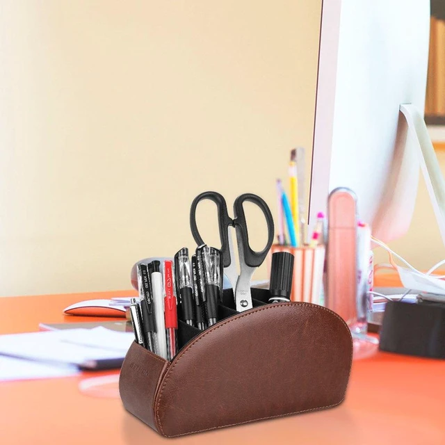 Alt view image 6 of 6 - Remote Control Holder with 5 Compartments | PU Leather Remote Caddy Desktop Organizer Store TV, DVD, Blu-Ray, Media Player, Heater Controllers, Brown