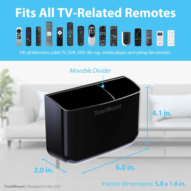 Alt view image 3 of 7 - Drop-Free Remote Holder Removable Adhesive Strips L Black | Designed in the USA Simply Put the Remotes In No Tricky Magnet Alignment Needed (Holds 2 or 3 Remote Controls)
