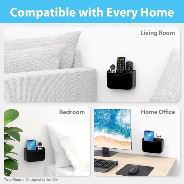 Alt view image 6 of 7 - Drop-Free Remote Holder Removable Adhesive Strips L Black | Designed in the USA Simply Put the Remotes In No Tricky Magnet Alignment Needed (Holds 2 or 3 Remote Controls)