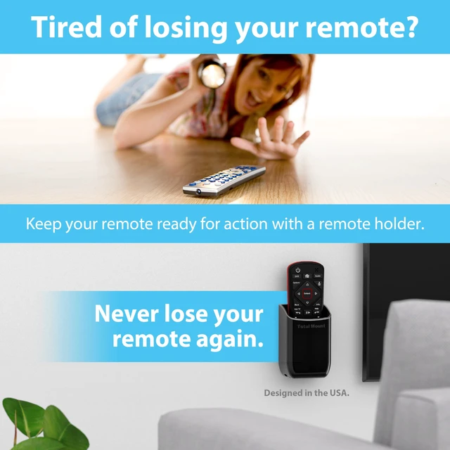 Alt view image 2 of 7 - Drop-Free Remote Holder Removable Adhesive Strips Black | Designed in the USA Simply Put the Remote In No Tricky Magnet Alignment Needed