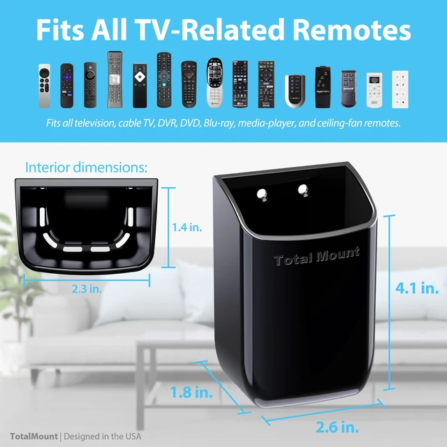 Alt view image 3 of 7 - Drop-Free Remote Holder Removable Adhesive Strips Black | Designed in the USA Simply Put the Remote In No Tricky Magnet Alignment Needed