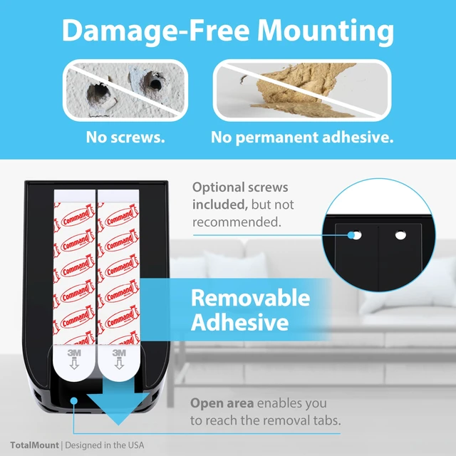 Alt view image 4 of 7 - Drop-Free Remote Holder Removable Adhesive Strips Black | Designed in the USA Simply Put the Remote In No Tricky Magnet Alignment Needed