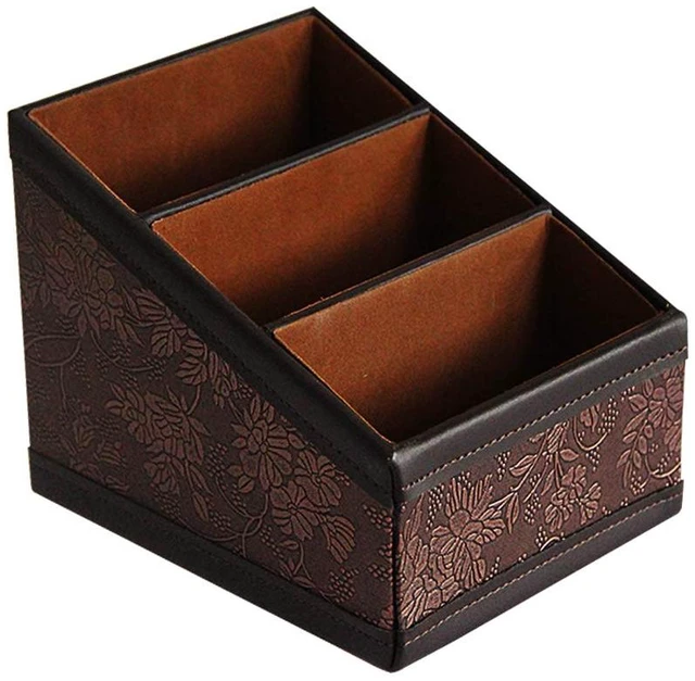 Main image of PU Leather Remote Control Holder Storage Container for TV Remote Phone Caddy Eyeglasses