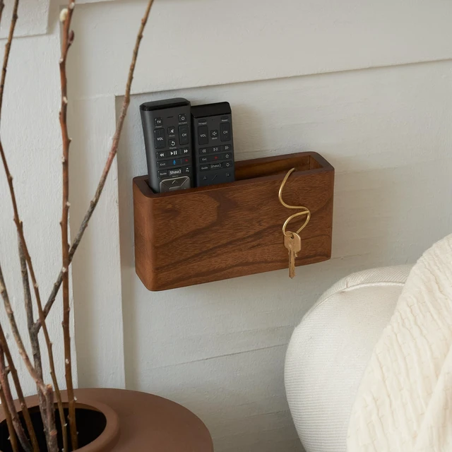 Alt view image 2 of 7 - Wooden Remote Control Holder - Adhesive Wall Mount Caddy for 3-4 Remotes | Easy Install Natural Wood Organizer Keeps Them Neatly Organized - Perfect for Any Bed or Living Room Wall