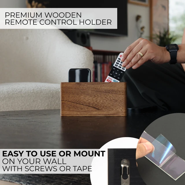 Alt view image 3 of 7 - Wooden Remote Control Holder - Adhesive Wall Mount Caddy for 3-4 Remotes | Easy Install Natural Wood Organizer Keeps Them Neatly Organized - Perfect for Any Bed or Living Room Wall