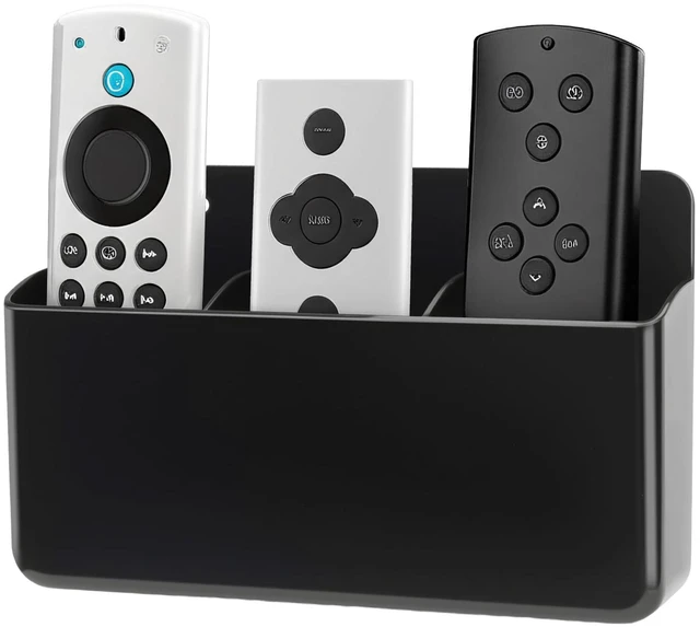 Main image of 1 PCS Adhesive Remote Control Holder Wall Mount, 3 Slot Adjustable Remote Holder for TV Controller with Hollow Bottom for Charging, Wall Pen Holder for Home Office School (Black, 1)