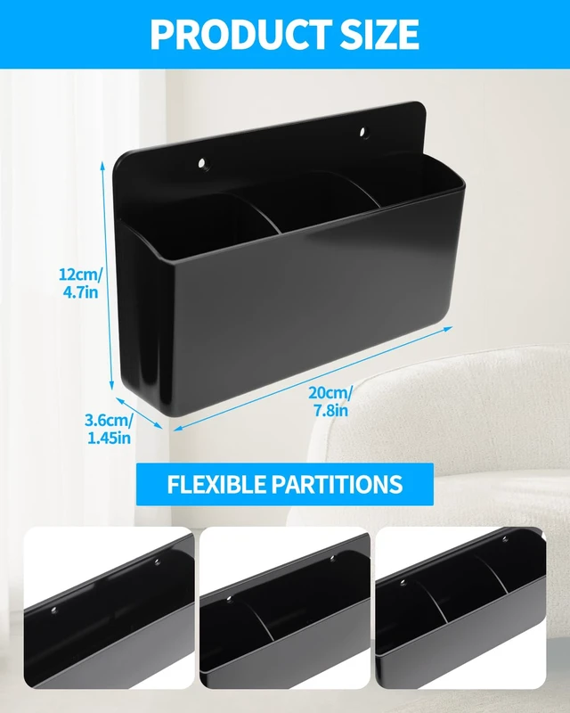 Alt view image 2 of 7 - 1 PCS Adhesive Remote Control Holder Wall Mount, 3 Slot Adjustable Remote Holder for TV Controller with Hollow Bottom for Charging, Wall Pen Holder for Home Office School (Black, 1)