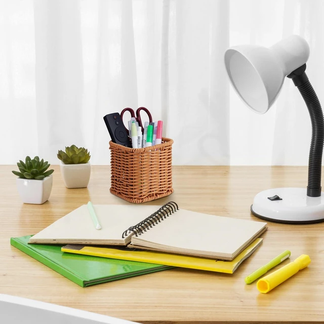 Alt view image 2 of 7 - Remote Caddy, Bedside Remote Control Holder, Synthetic Rattan Organizer for TV Remotes, Makeup Brushes & Office Supplies, Stylish Remote Holder for Table, Living Room, Bedroom & Office