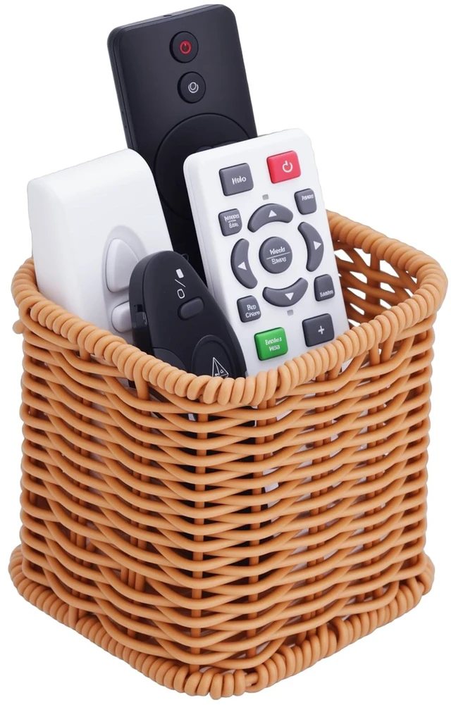 Main image of Remote Caddy, Bedside Remote Control Holder, Synthetic Rattan Organizer for TV Remotes, Makeup Brushes & Office Supplies, Stylish Remote Holder for Table, Living Room, Bedroom & Office