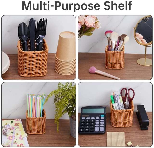 Alt view image 7 of 7 - Remote Caddy, Bedside Remote Control Holder, Synthetic Rattan Organizer for TV Remotes, Makeup Brushes & Office Supplies, Stylish Remote Holder for Table, Living Room, Bedroom & Office