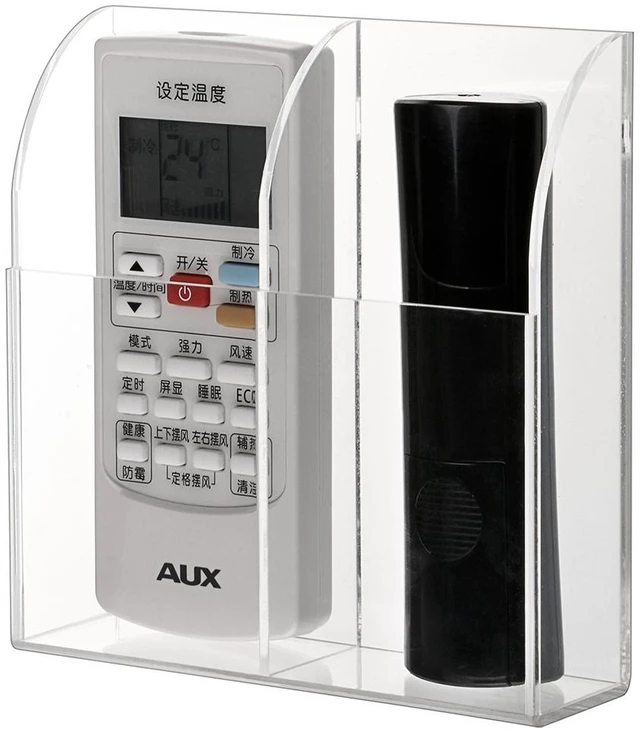 Main image of Wall Mount Remote Control Holder Acrylic Media Organizer, 2 Slots | Clear TV Remote Storage Box Coffee Table and Nightstand Convenient Remote Control Caddy (Two Compartments)